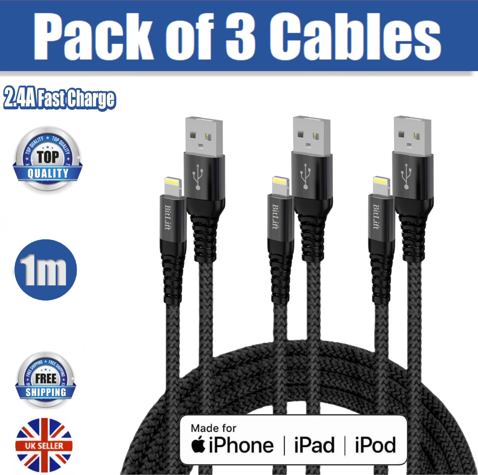 iPhone Fast Charger Cable 3 Pack 1M,2M,3M MFI-Certified
