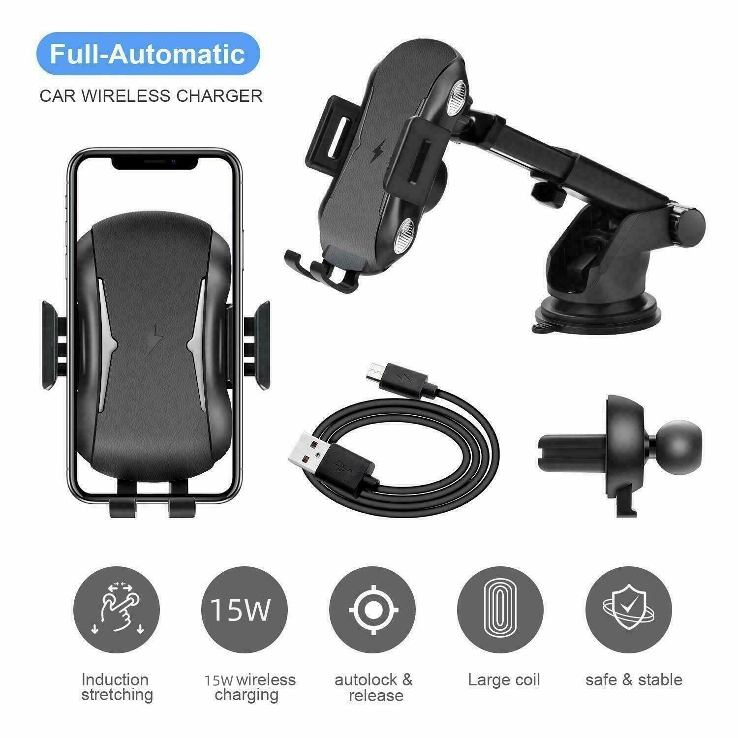 Wireless Car Charger 15W Fast Charging Phone Holder Automatic Clamping Mount UK