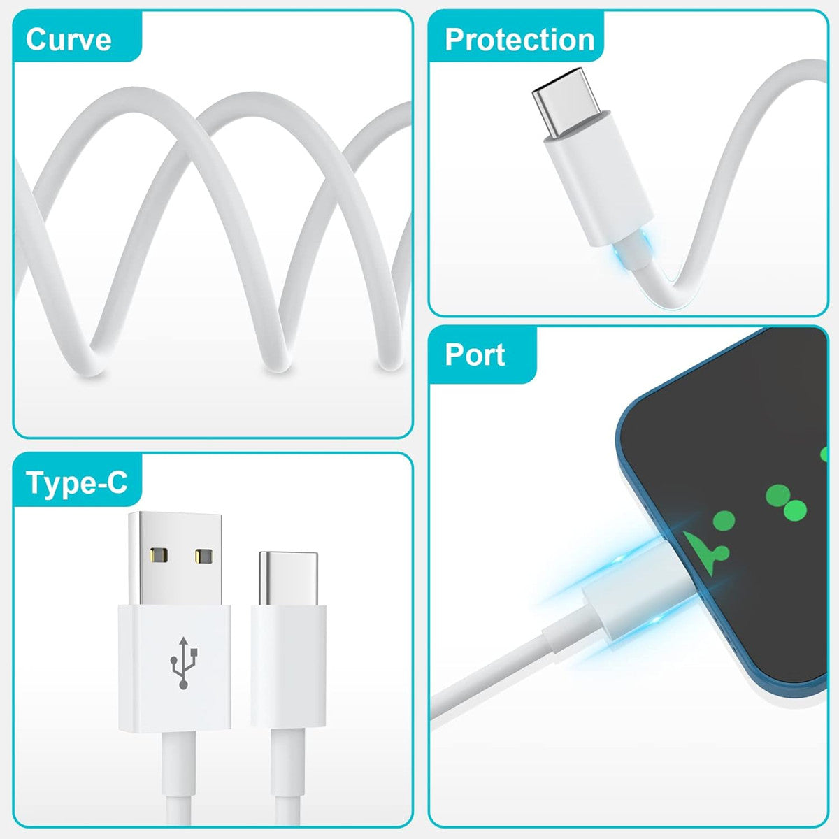 HeavyDuty USB to Type C Charging Cable Fast Phone Charger Long 25cm 1m 2m 3m UK
