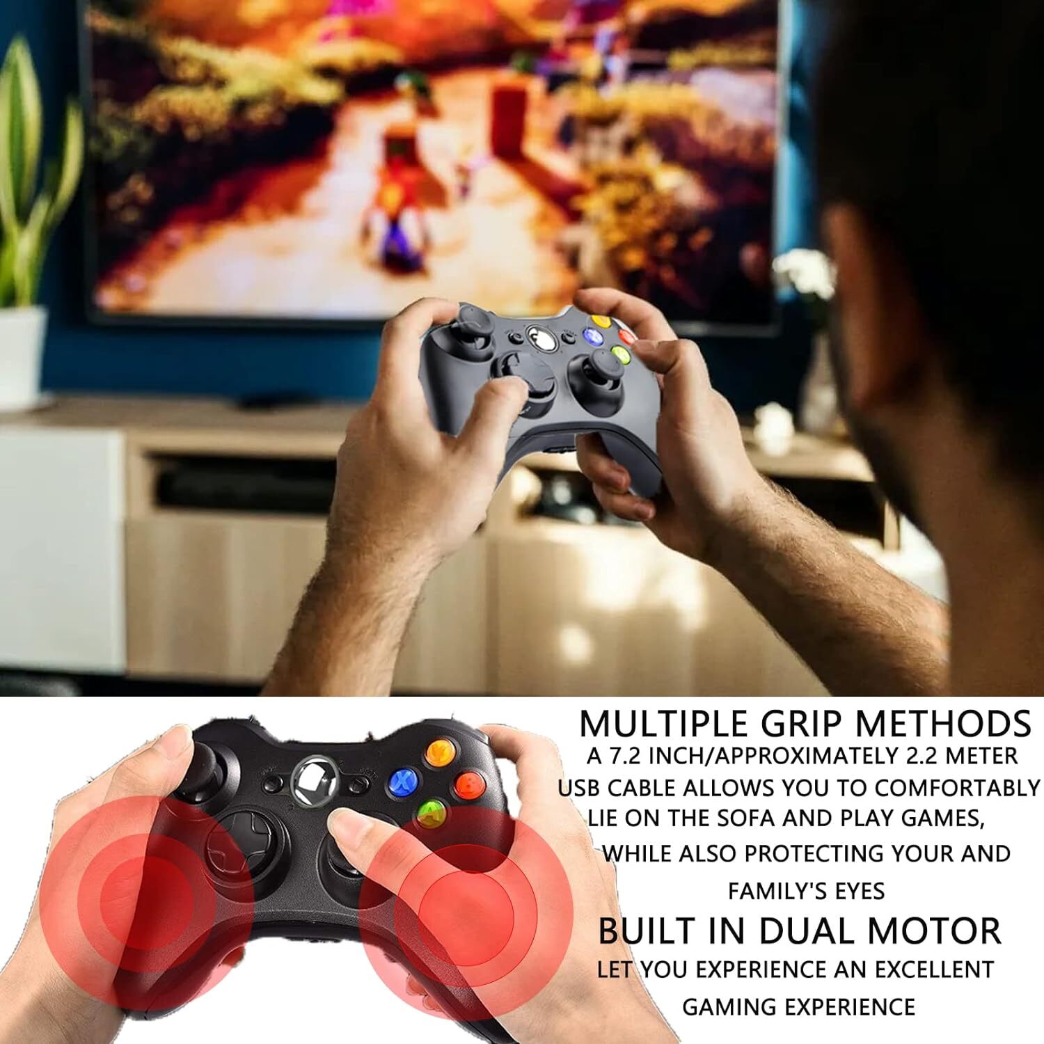 Black USB Wired Controller For XBOX 360 PC Window