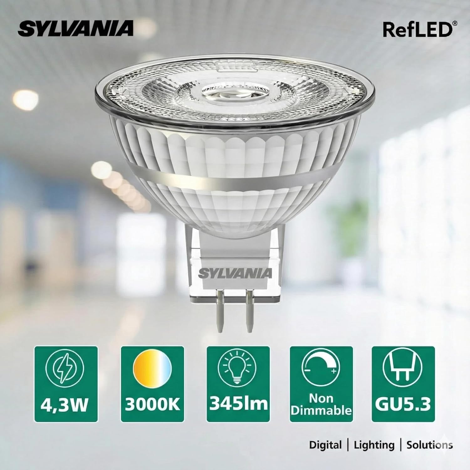 MR16 LED Bulbs 345 Lumens Warm White 3000K 4.3W 12V Sylvania 5 Pack