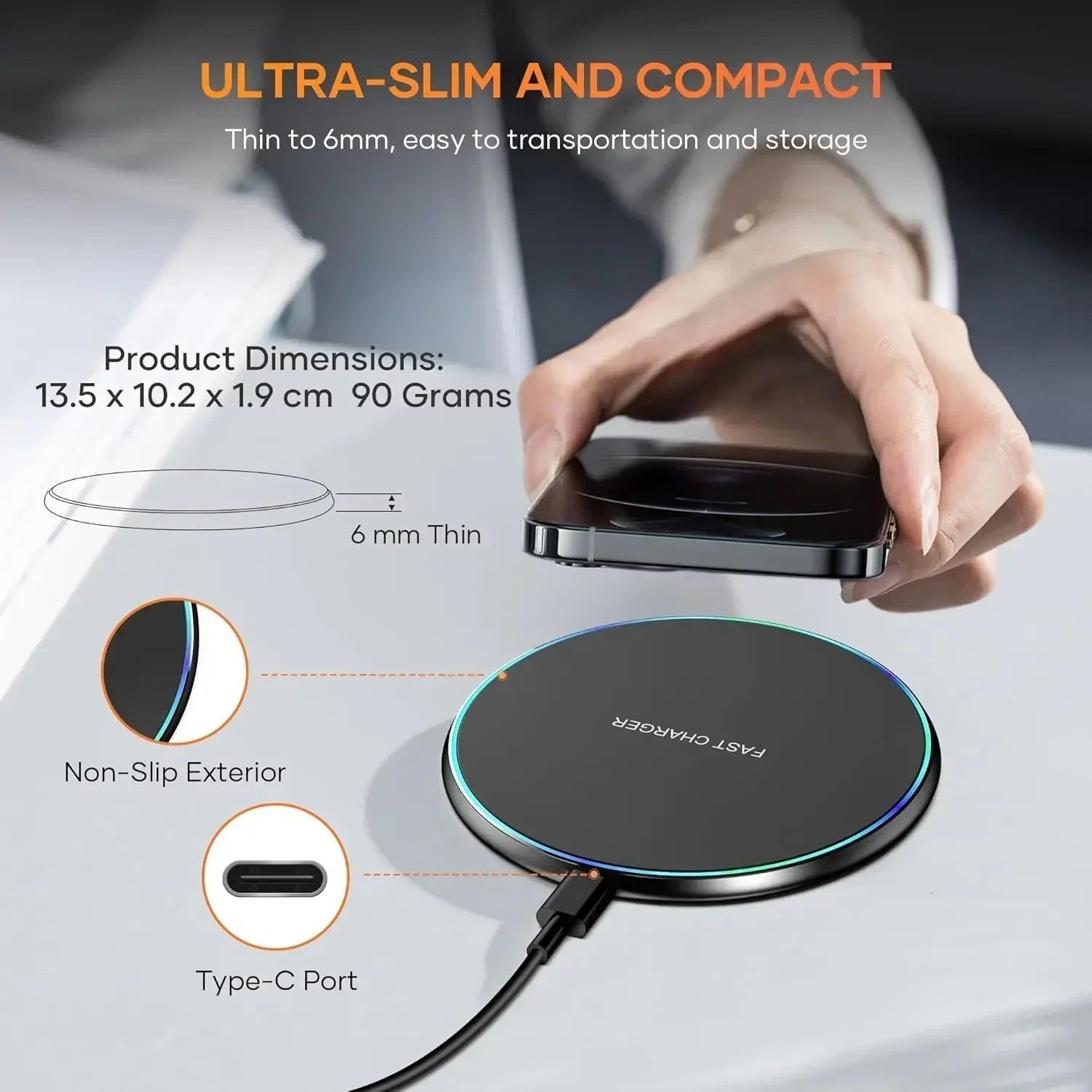 Fast Wireless Charger Charging Pad For Apple & Samsung