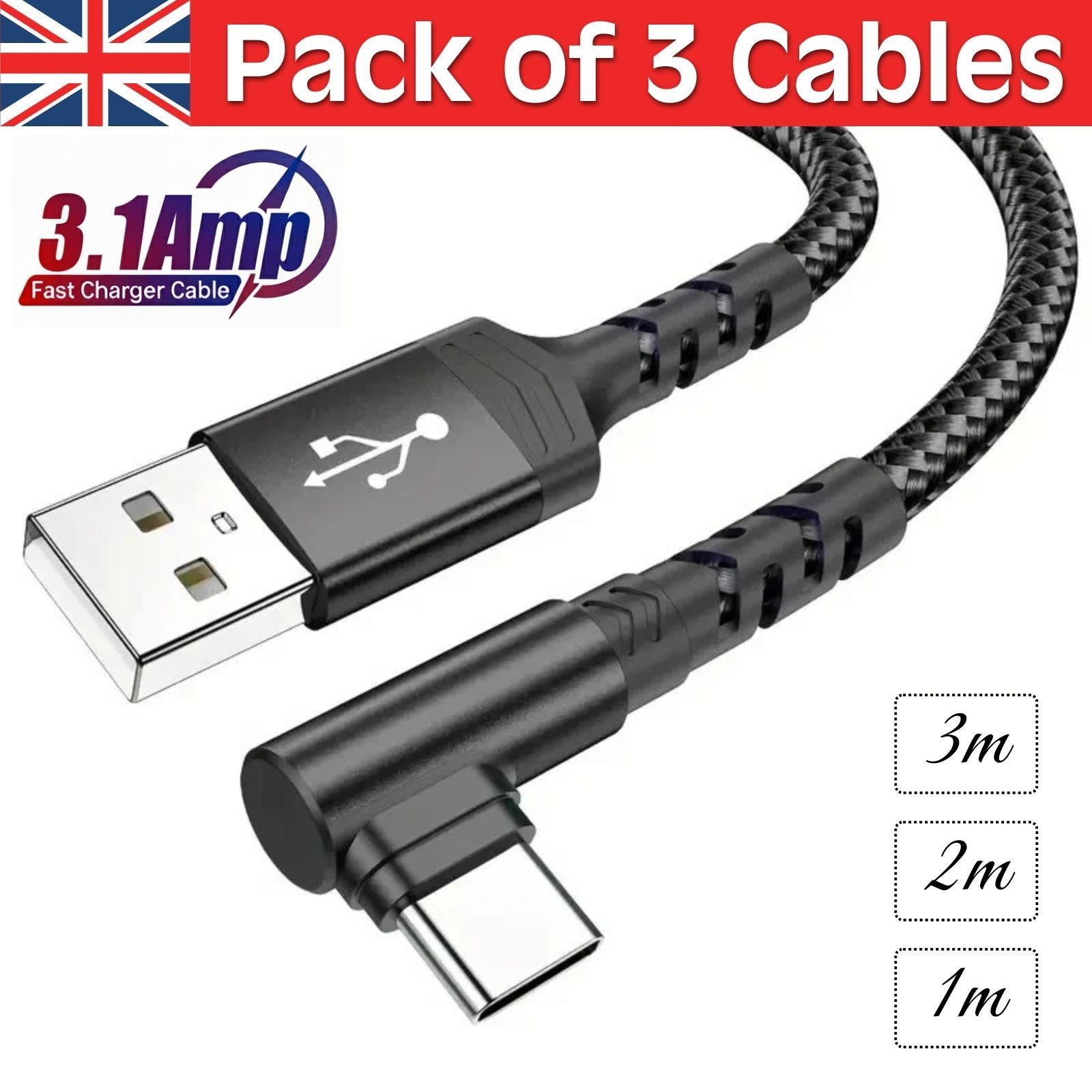 HeavyDuty USB Type C Charging Cable Braided Fast Phone Charger Long Lead 2m 3m