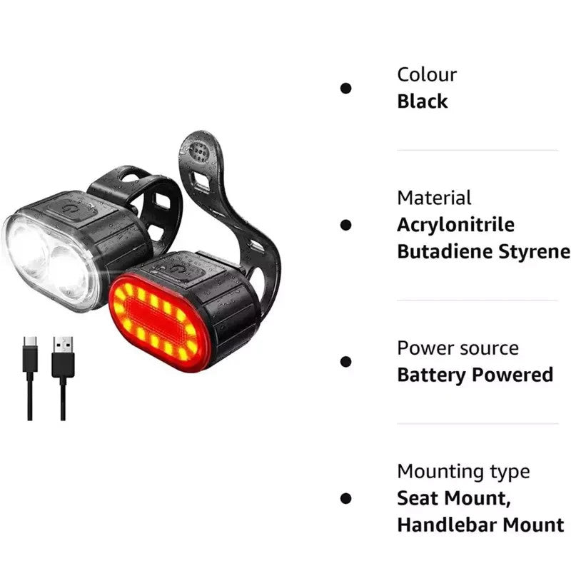 2x Bike Lights USB Rechargeable Bicycle LED Front & Rear