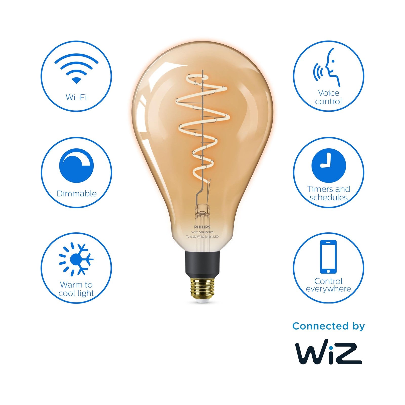 Philips WiZ Smart Vintage Ginat Edison E27 LED Light Bulb Dimmable Tuneable