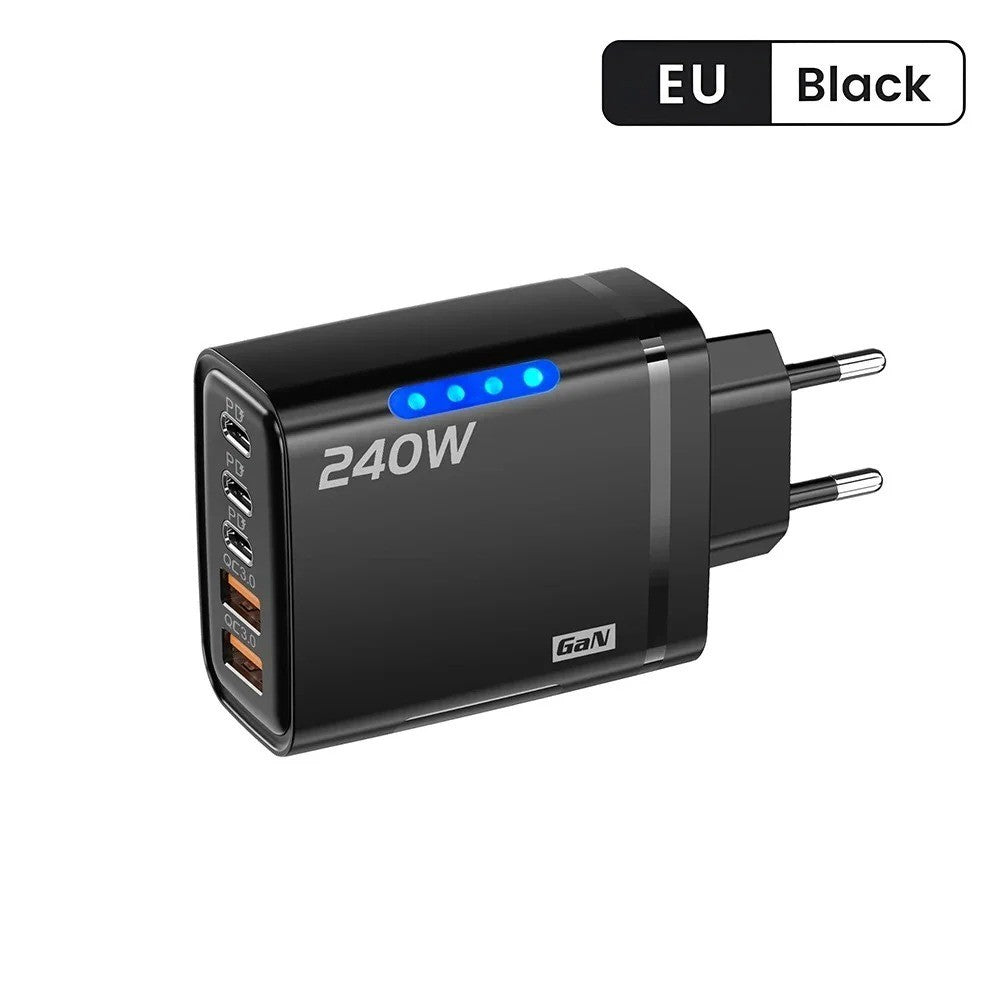240W Quick Charger UK Plug Fast Wall Charger Power Adapter 5 Port USB PD Type C