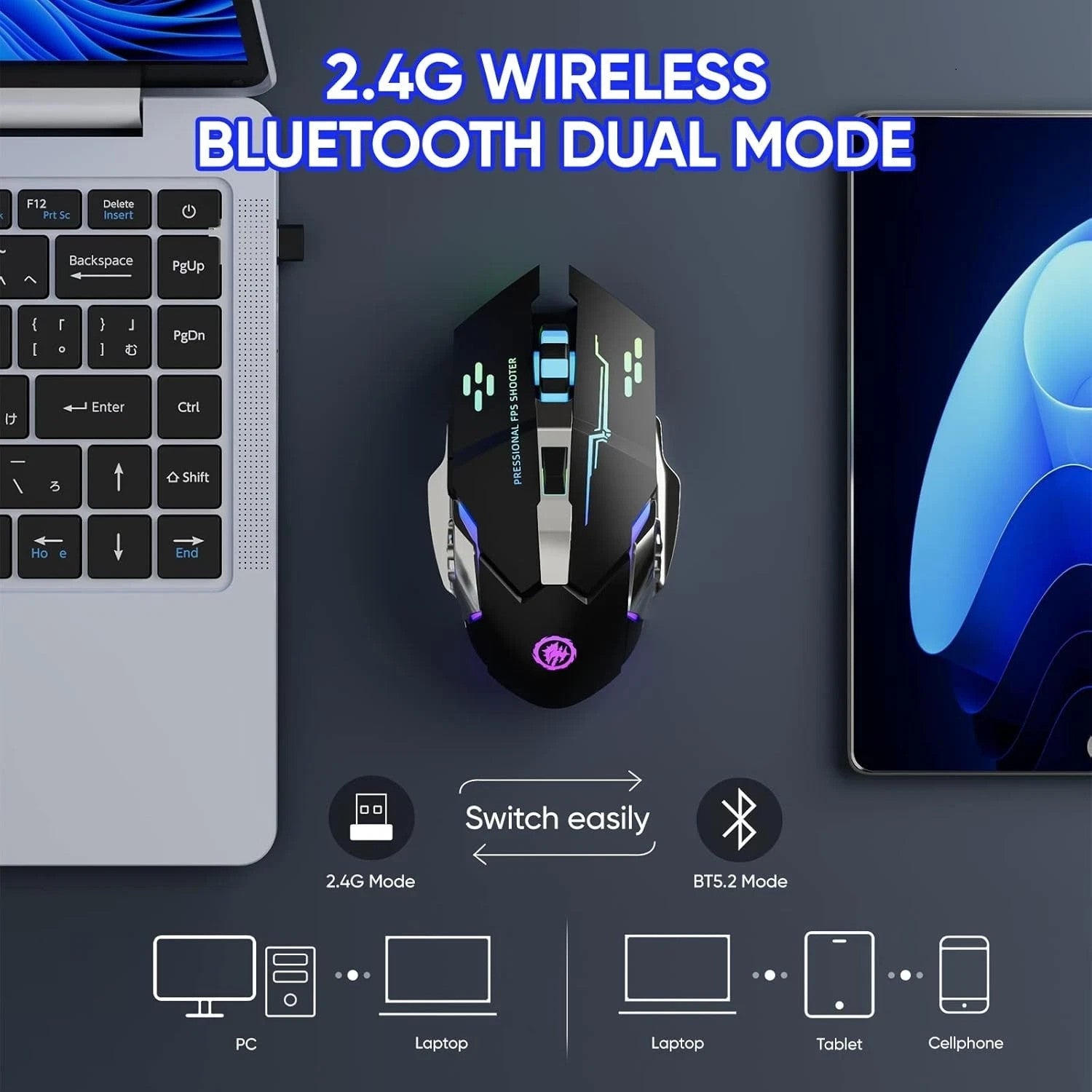 Rechargeable Wireless Mouse LED USB Gaming Mice Laptop