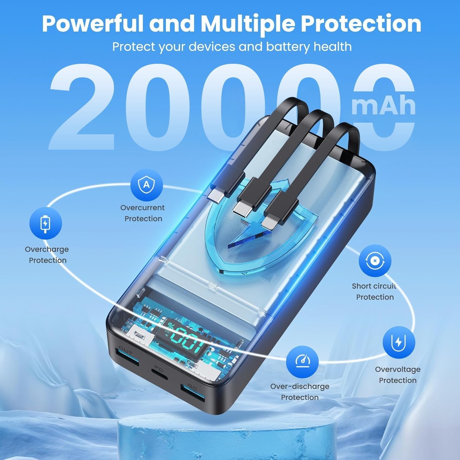 Power Bank 20000mah 66W Portable Fast Charger External Battery for Mobile Phone