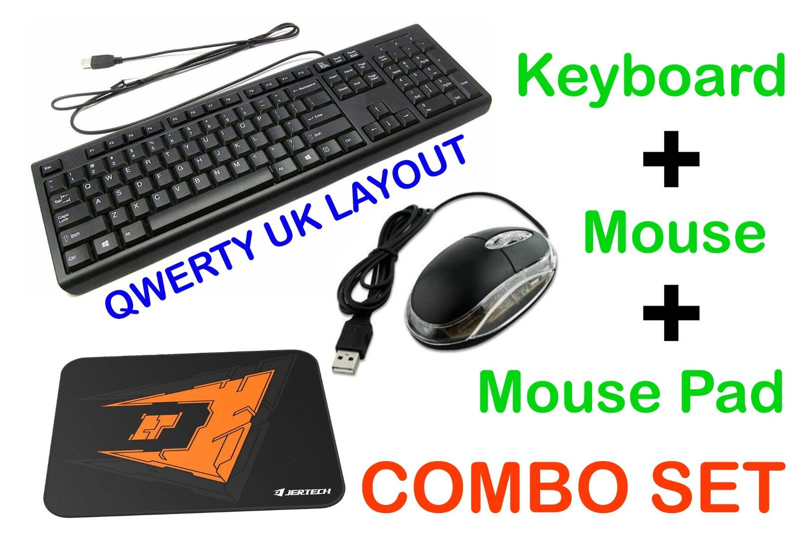 USB Wired OPTICAL Keyboard Mouse PAD MAT Combo Set UK layout PC Laptop Desktop